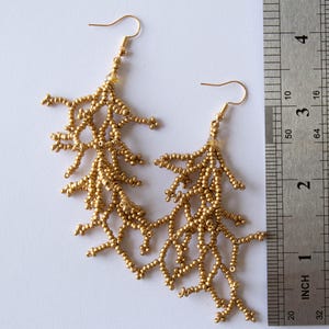 Beaded Coral Branch Earrings - Gold coral branch beadwork - Dangle coral seed bead earrings - Silver botanical earrings - Coralling Fringes image 8