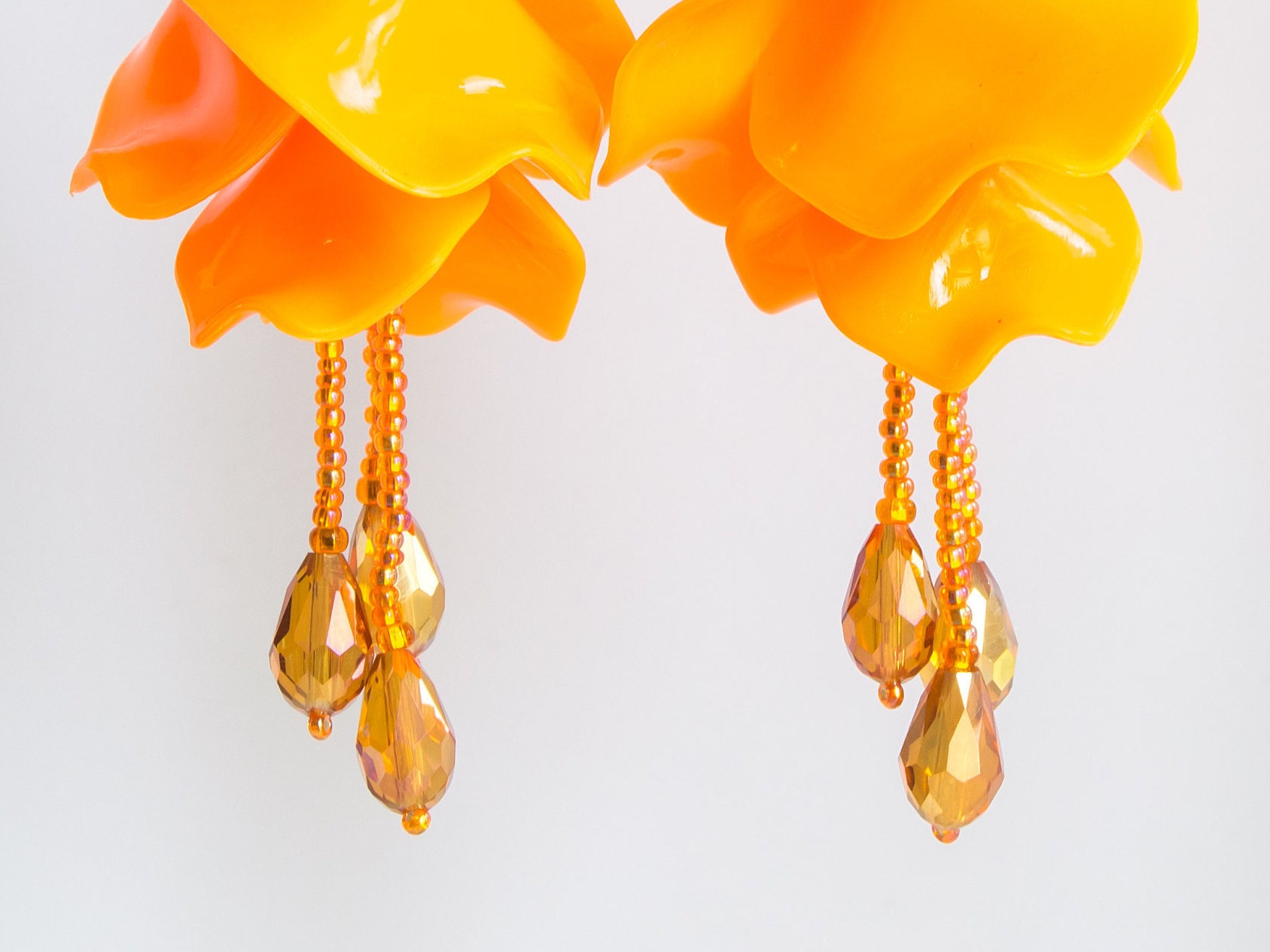 Big impatiens flower earrings Fall Orange earrings Oscar de | Etsy