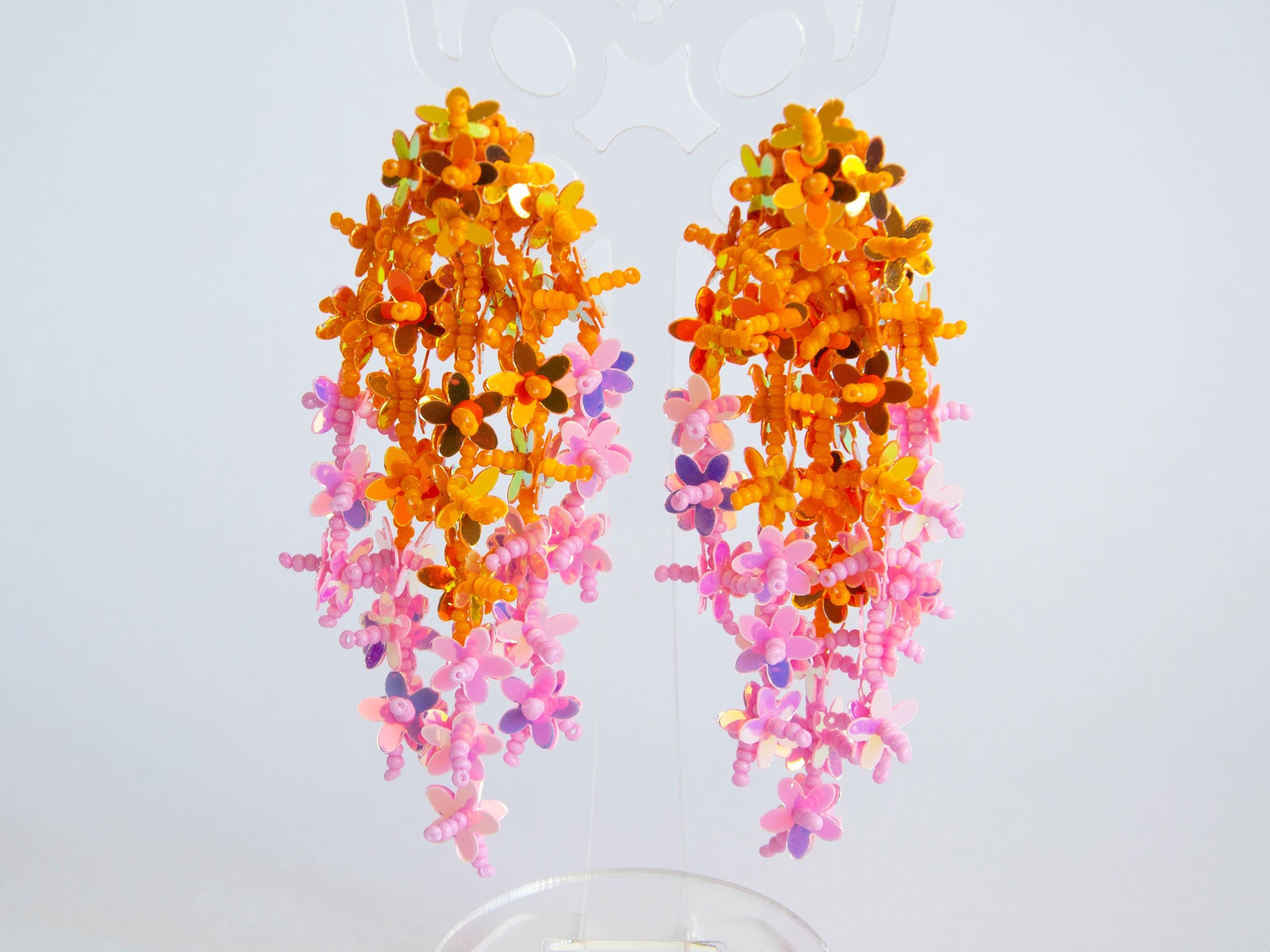 Boucles D'oreilles Longues Oscar De La Renta - Cristaux Roses Sur Plaqué Or Jaune, Neuf étiqueté
