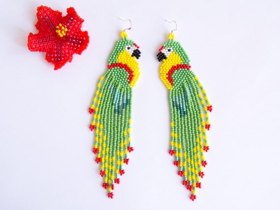 Tropical bird earrings Boho Earrings Beach earrings Statement earrings