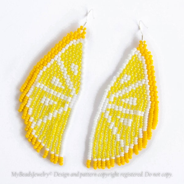 Boucles d'oreilles fruits citron, boucles d'oreilles franges en perles jaunes, boucles d'oreilles perles de rocaille faites main, cadeau perlage de haute qualité, fils d'oreilles en argent oreilles percées