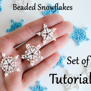 Beaded Snowflake Tutorial Set Pendant Ornament Earrings Beading tutorial  How to make seed bead Jewelry making beadwork pattern PDF download