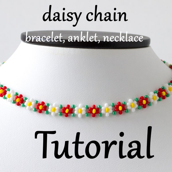 Tutorial de cuentas Pulsera con cuentas Daisy Chain - Cómo hacer gargantilla con cuentas de semillas, collar, tobillera, tejido de cuentas - Patrón de trabajo con cuentas para hacer joyas