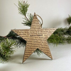 Wood Christmas Star Ornament | Names of Christ | Christmas Gift | Natural Christmas Ornament | Christ Ornament | Christmas Keepsake