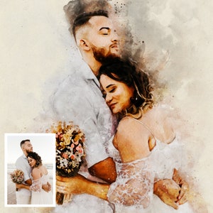 Personalized Wedding Portrait, Painting from Photo, Custom Watercolor Print, Couple Anniversary, Handmade Illustration, Gift for Her Him