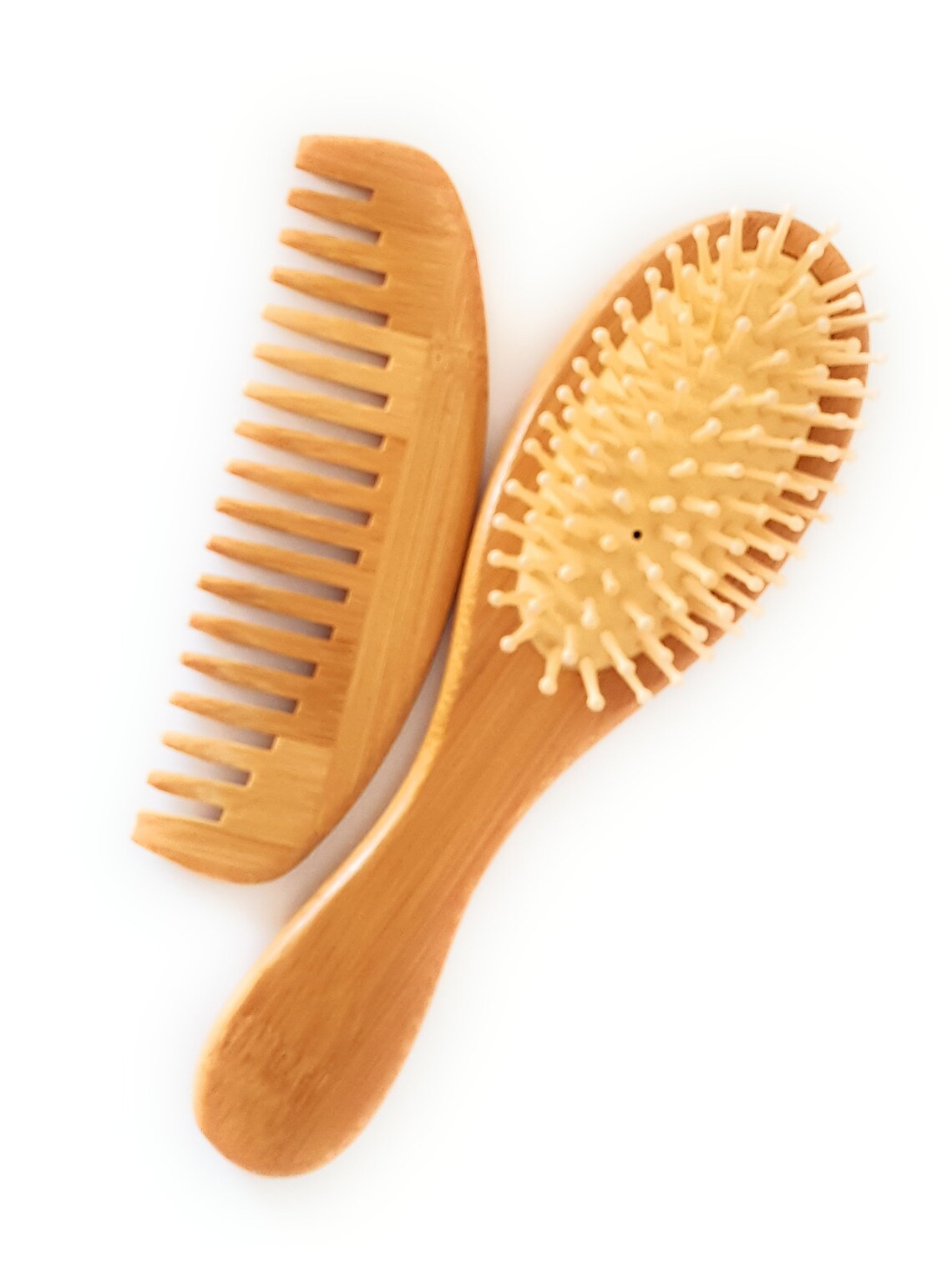 Bamboo Detangling Hairbrush and Comb Set for All Hair Types Etsy