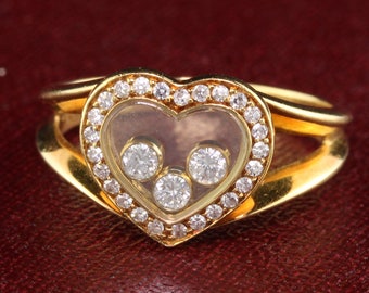 Vintage Chopard 18K Yellow Gold Happy Diamonds Heart Ring