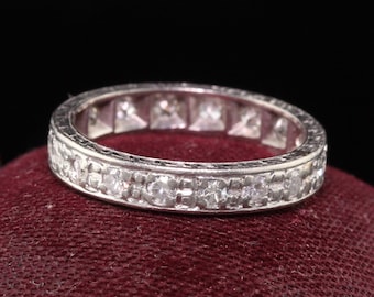 Antique Art Deco Platinum Old European Cut Diamond Eternity Band - Taglia 4.75