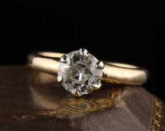 Antique Victorian 14K Yellow Gold and Platinum Top Old Euro Cut Diamond Engagement Ring