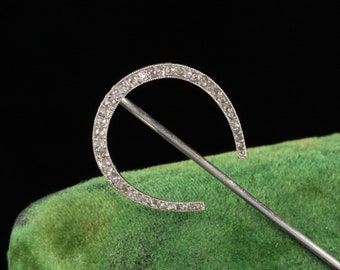 Edwardian Platinum French Horseshoe Diamond Rose Cut Stick Pin