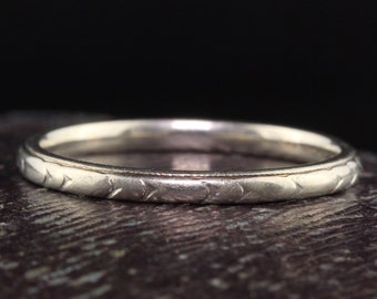 Antique Art Deco 18K White Gold Werner Engraved Wedding Band - Size 6