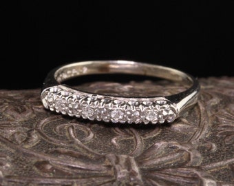 Vintage Estate 14K White Gold Single Cut Diamond Wedding Band - Size 6 1/4