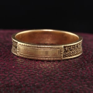 Antique Victorian 14K Yellow Gold Mourning Hair Band Ring - Size 5.25