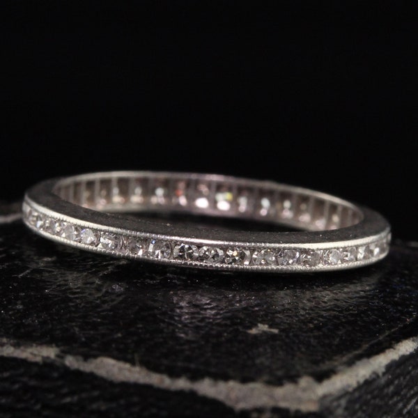 Antique Art Deco Platinum Single Cut Diamond Eternity Band - Size 4.75