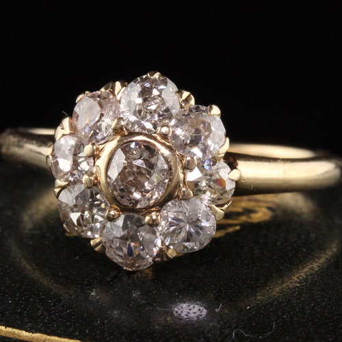 Antique Engagement Ring 0.46ctw Old Mine Cut Diamond Cluster - Etsy