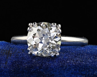 Antique Art Deco Platinum Old European Diamond Classic Engagement Ring - Gia