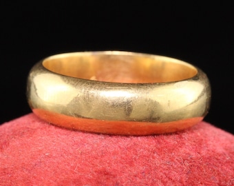 Circa 1856 - Antique Victorian 18K Yellow Gold Wide Engraved Wedding Band - Size 5