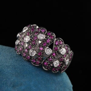 Estate 14K diamante de oro blanco y anillo de zafiro rosa