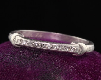 Cirka 1931 - Antik Art Deco-vigselring i platina med enkelslipning och graverad diamant - Storlek 6,25