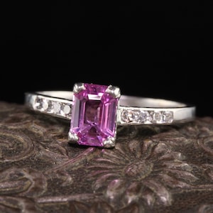 Antique Art Deco Platinum Pink Sapphire Diamond Engagement Ring