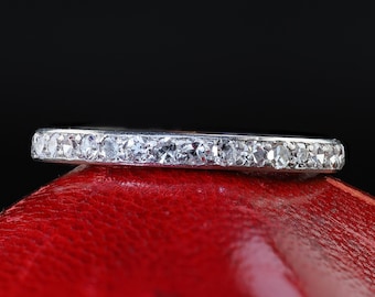 Fede nuziale antica Art Déco in platino con diamante taglio singolo - Misura 5 3/4