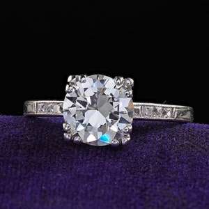Antique Art Deco Platinum Old Cut Diamond French Cut Engagement Ring - Gia