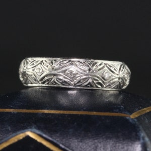 Antique Art Deco Platinum Old Cut Diamond Filigree Wedding Band - Size 6 1/2