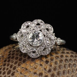 Antique Edwardian French Platinum Old European Diamond Engagement Ring