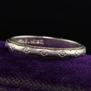 Antikes Art Deco 18K WeißGold Graviertes Hochzeitsband - Größe 7