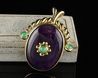 Vintage Estate 14K and 18K Yellow Gold Amethyst and Chrysoprase Pendant