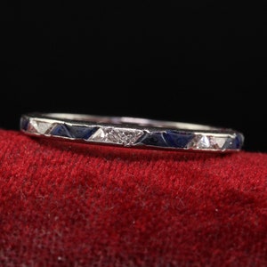 Antikes Art Deco Platin Trillion Schliff Diamant und Saphir Eternity Band - Größe 4,75