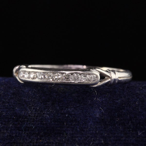 Circa 1935 - Antique Art Deco Platinum Single Cut Diamond Engraved Wedding Band - Size 6.5