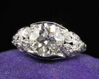 Antique Art Deco Platinum Old European Cut Diamond Engagement Ring - Gia