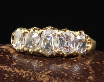 Antique Victorian 18k Yellow Gold Old Mine Cut Diamond Five Stone Ring