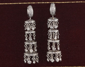 Vintage Estate 18K White Gold Diamond Chandelier Drop Earrings