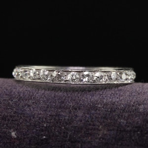 Antique Art Deco Platinum Engraved Old Mine Diamond Eternity Band - Size 5.25