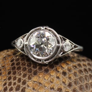 Antique Edwardian Platinum Old European Diamond Filigree Engagement Ring - Gia