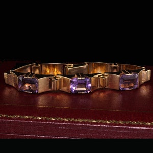 Vintage Retro 14K Yellow Gold Amethyst Bracelet