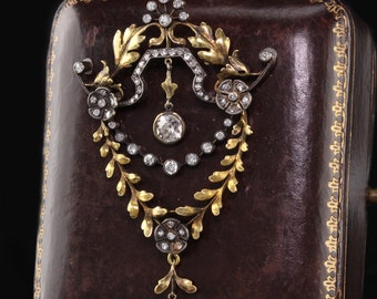 Antique Victorian 18K Yellow Gold Diamond Convertible Brooch/Pendant