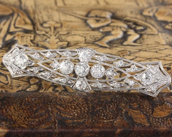 Antique Edwardian Platinum & Diamond Bar Brooch