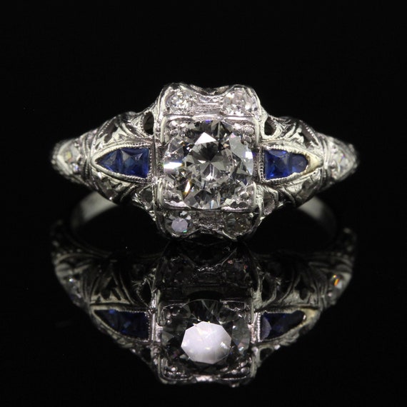 Antique Art Deco Platinum Old European Diamond En… - image 3