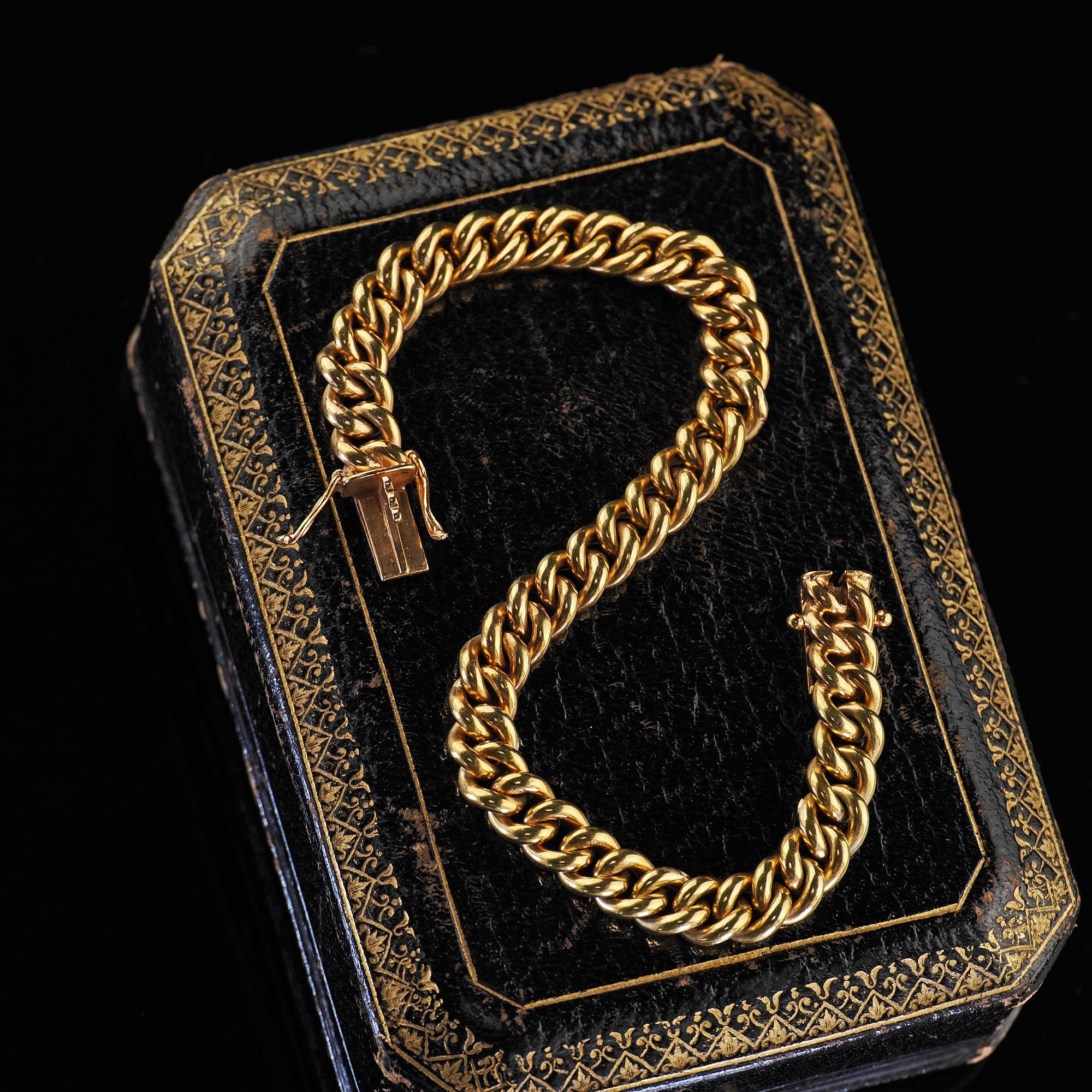 ◇HYERES LOR◇ H Edition (W) Curve Box Antique Chain Bracele Vintage style antique silver plated embossed solid brass