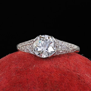 Antique Art Deco Platinum Old European Cut Diamond Engagement Ring - Gia