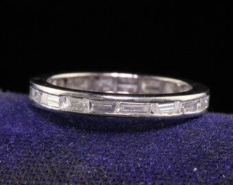 Antiek Art Deco Platina Baguette Diamond Eternity Band - Maat 5