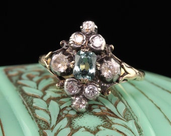 Antique Victorian 18K Yellow Gold and Silver Top French Paste Ring
