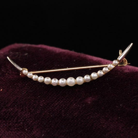 Antique Art Deco 14K Yellow Gold Natural Pearl Cr… - image 1