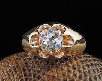 Antique Victorian 14k Yellow Gold Old Mine Diamond Belcher Engagement Ring - Gia