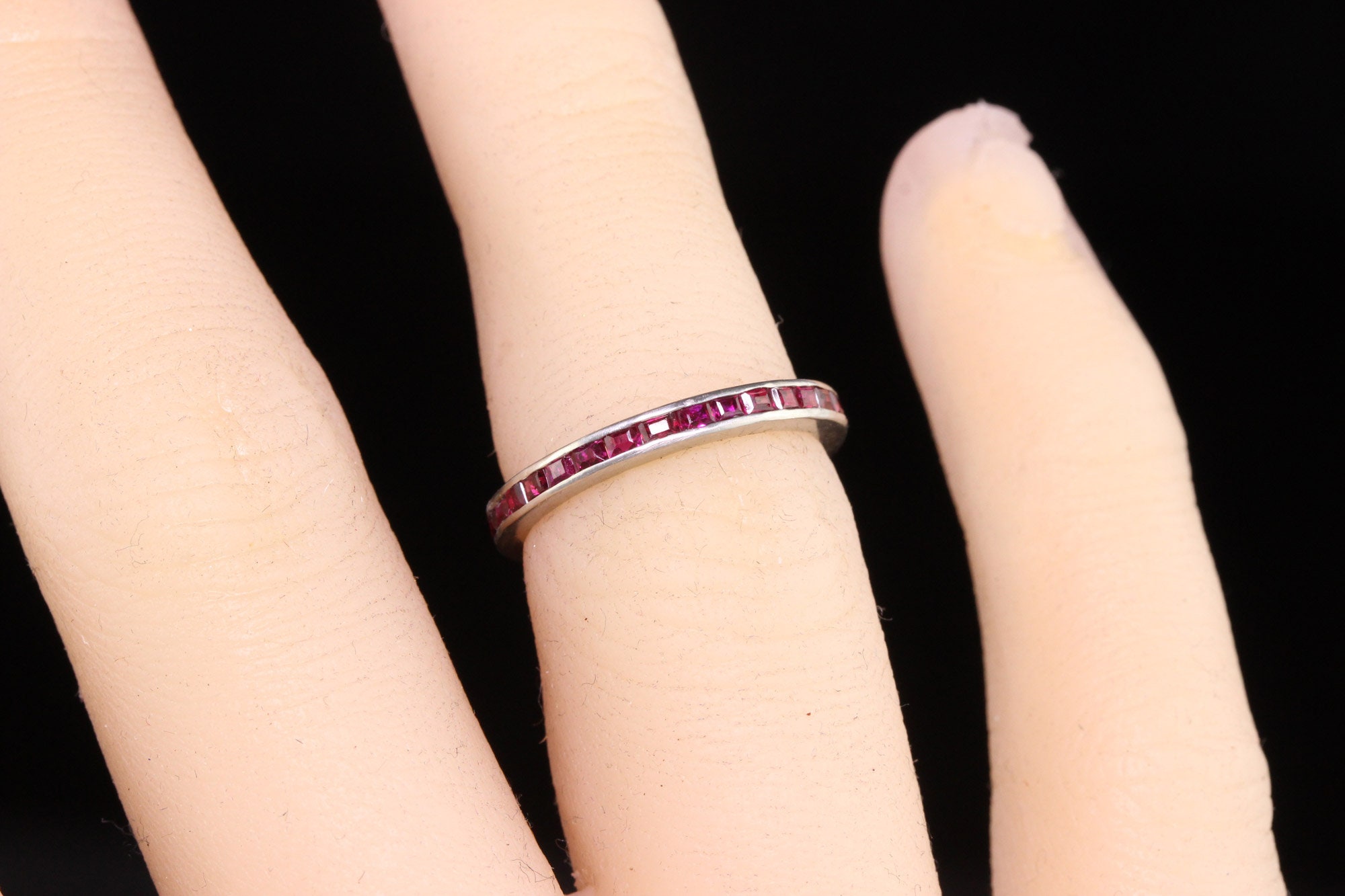 Antique Art Deco Platinum Square Cut Ruby Eternity Band - Size 4 - Etsy