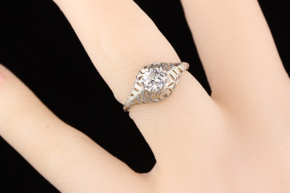 Antique Art Deco Platinum Diamond Engagement Ring - image 6