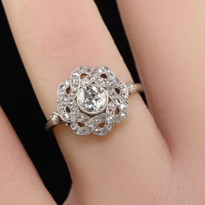 Antique Edwardian French Platinum Old European Diamond Engagement Ring